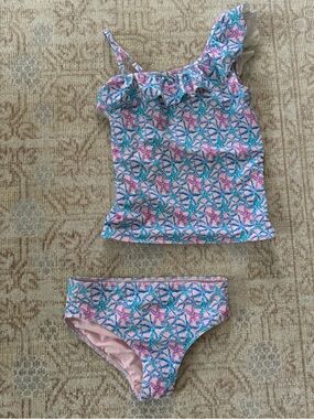 Vineyard Vines Girls Two-Piece Ruffled One-Shoulder Tankini Set